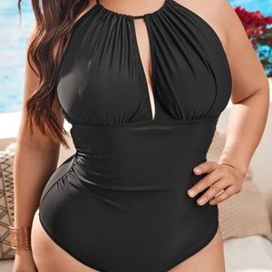 High-Neck, Low-Cut One-Piece Swimsuit